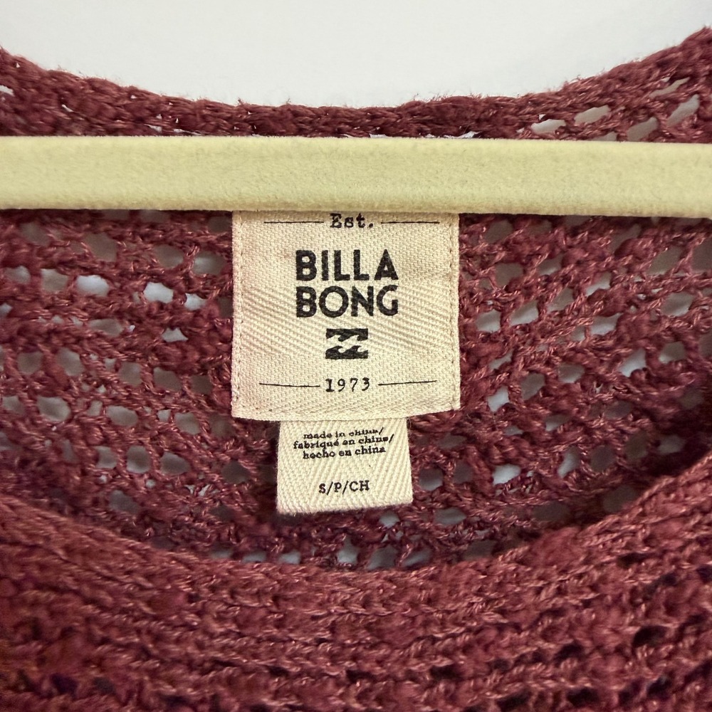 Billabong Womens Burgundy Open Knit Lace Up Sweater Small Boho Coastal Festival - Picture 4 of 10